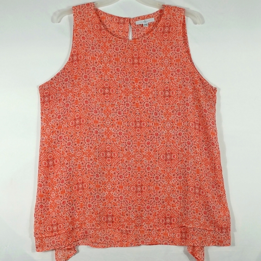 Fever Women's Orange Geometric Art Sleeveless Shark Bite Hem Top Plus Size XXL - Picture 1 of 11